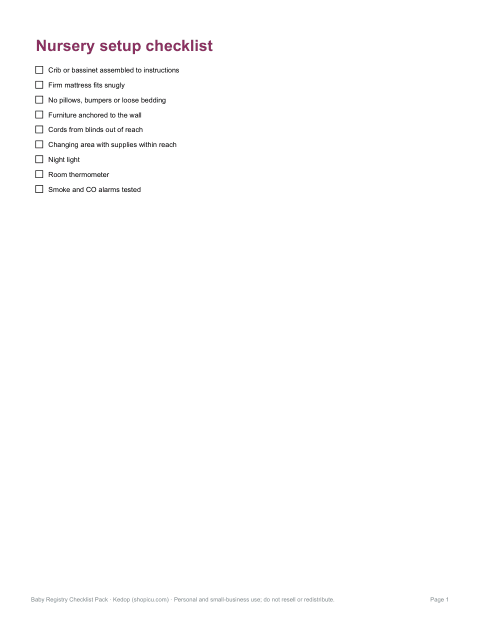Preview of the first page of Nursery setup (PDF/DOCX)